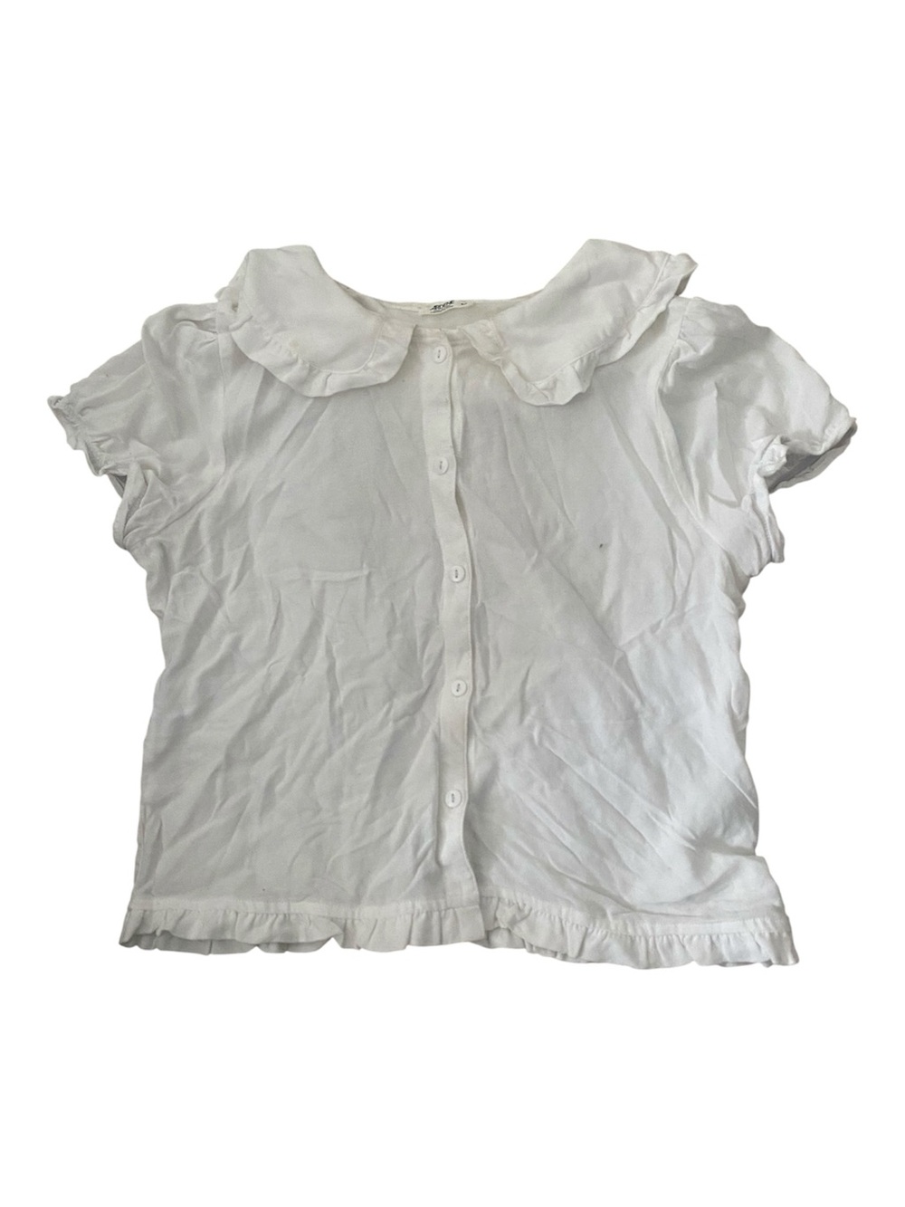 White Ruffle-Collar Button Front Top